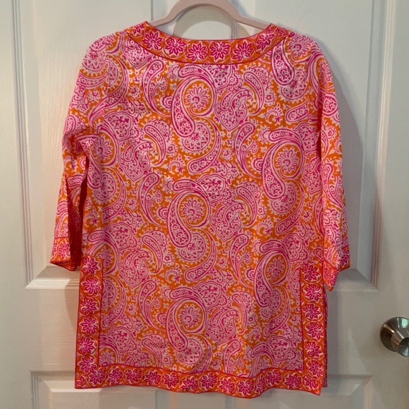 GRETCHEN SCOTT PAISLEY COTTON PINK ORANGE TUNIC SIZE SMALL - Picture 5 of 8